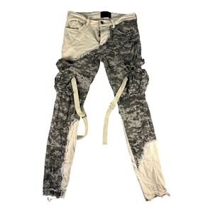Valabasas Jeans Mens 32 Patchwork Camo Cargo Distressed Strap Denim